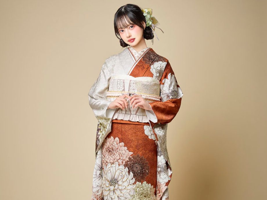 振袖レンタル グレー・オレンジ振袖